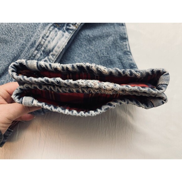 Vintage LL Bean 40x30 Flannel Lined Jeans Blue Denim USA Worn Red Plaid Winter - Picture 11 of 14